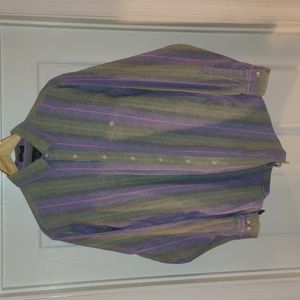 100% cotton vintage menta button up shirt striped colorful size L